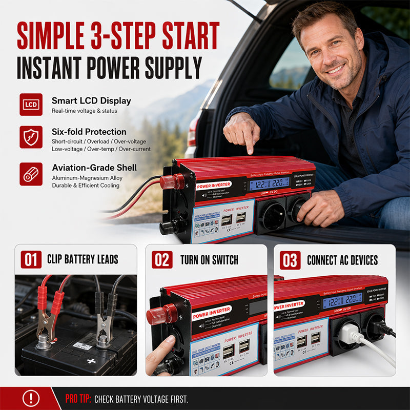 Inversor de Corriente para Coche 12V a 230V de Alta Potencia