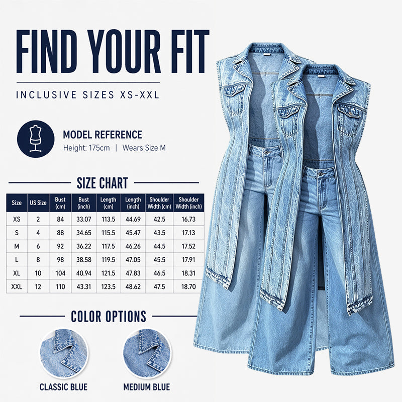 👗 ¡50% DE DESCUENTO AHORA! 👖 Chaleco Vaquero Sin Mangas con Abertura Alta para Mujer – Corte largo favorecedor, abertura alta y estilo – Perfecto para capas de verano y chic casual ☀️