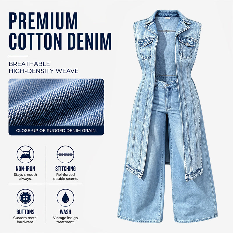 👗 ¡50% DE DESCUENTO AHORA! 👖 Chaleco Vaquero Sin Mangas con Abertura Alta para Mujer – Corte largo favorecedor, abertura alta y estilo – Perfecto para capas de verano y chic casual ☀️