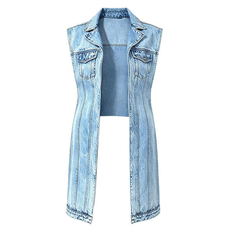 👗 ¡50% DE DESCUENTO AHORA! 👖 Chaleco Vaquero Sin Mangas con Abertura Alta para Mujer – Corte largo favorecedor, abertura alta y estilo – Perfecto para capas de verano y chic casual ☀️