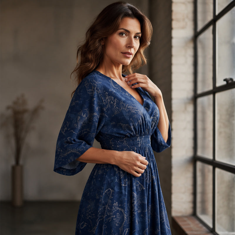 Vestido Estampado Elegante con Escote en V para Mujer