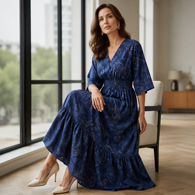 Vestido Estampado Elegante con Escote en V para Mujer