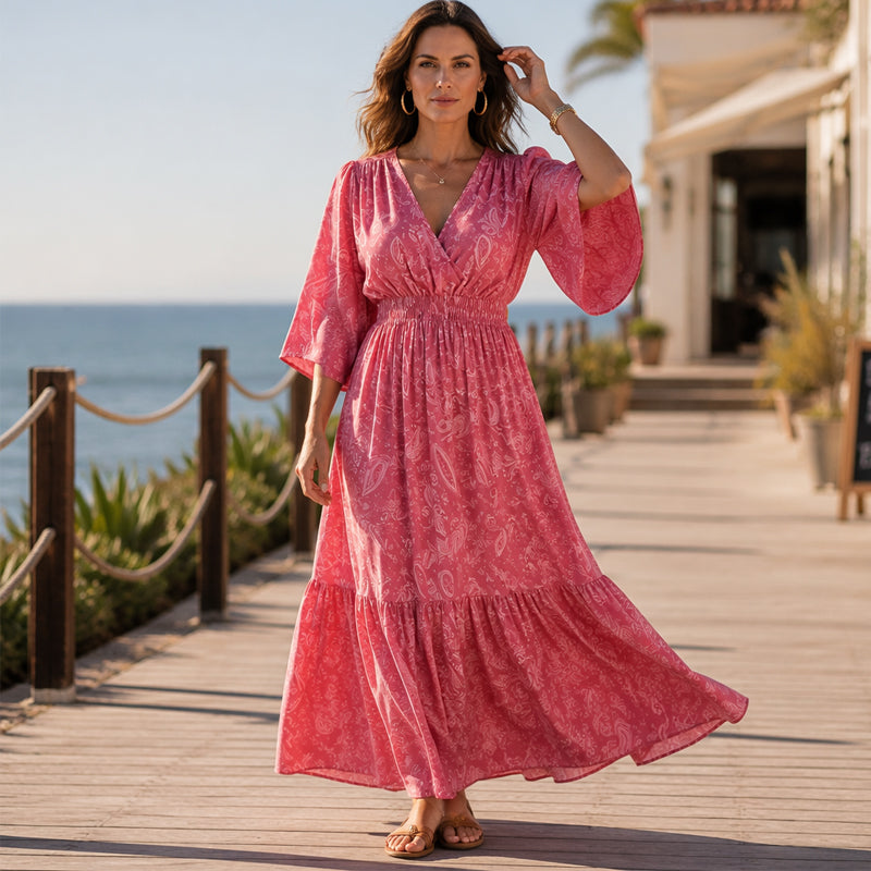 Vestido Estampado Elegante con Escote en V para Mujer