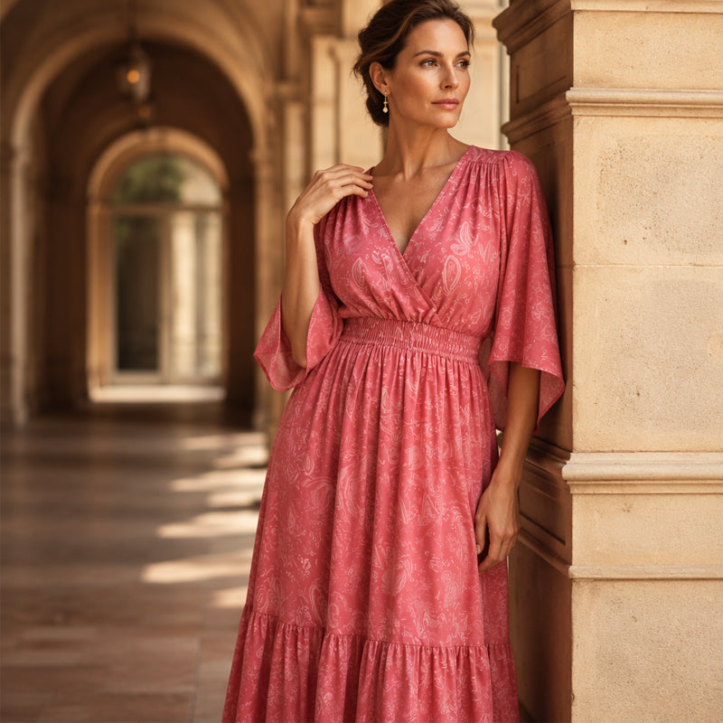 Vestido Estampado Elegante con Escote en V para Mujer