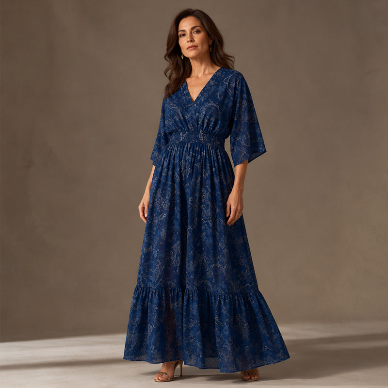 Vestido Estampado Elegante con Escote en V para Mujer