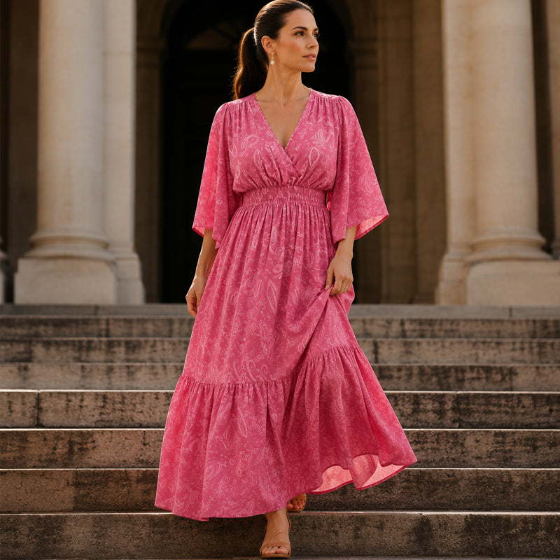 Vestido Estampado Elegante con Escote en V para Mujer