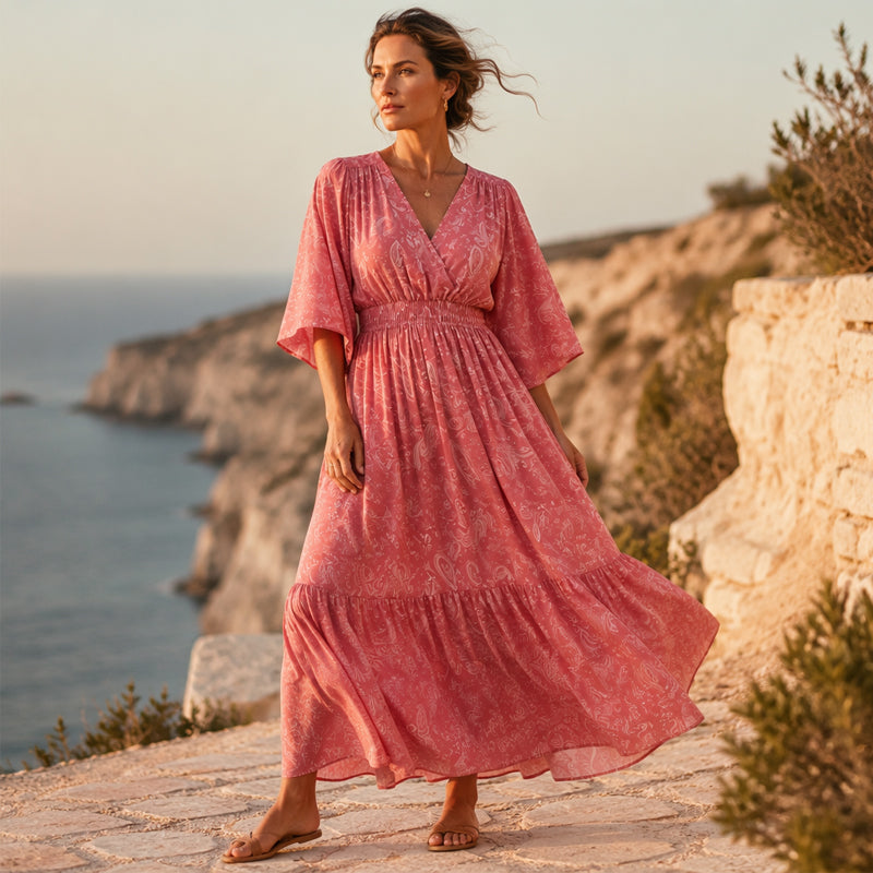 Vestido Estampado Elegante con Escote en V para Mujer
