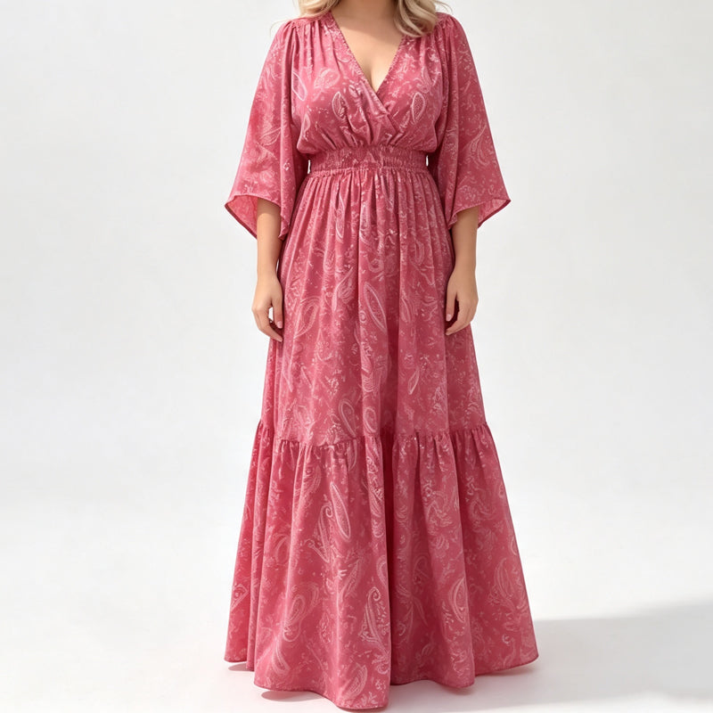 Vestido Estampado Elegante con Escote en V para Mujer
