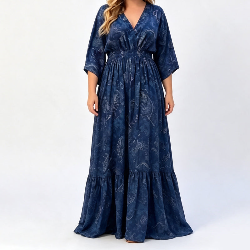 Vestido Estampado Elegante con Escote en V para Mujer