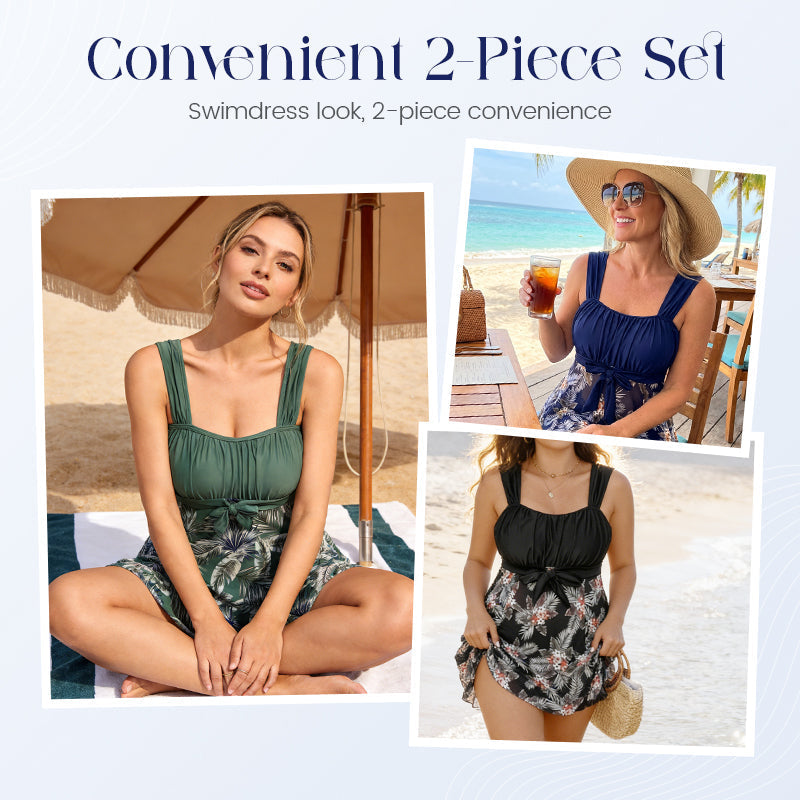 👙🔥 ¡OFERTA 50% OFF! Traje de Baño 2 Piezas para Mujer Talla Grande – Control de Abdomen, Falda Integrada y Elegancia en la Playa ✨