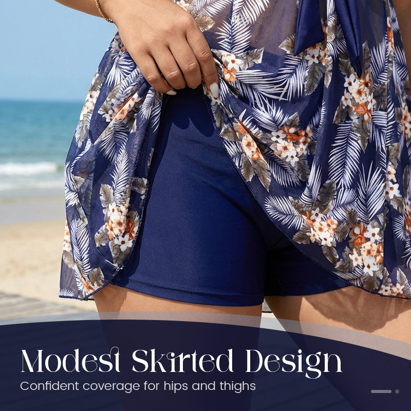 👙🔥 ¡OFERTA 50% OFF! Traje de Baño 2 Piezas para Mujer Talla Grande – Control de Abdomen, Falda Integrada y Elegancia en la Playa ✨