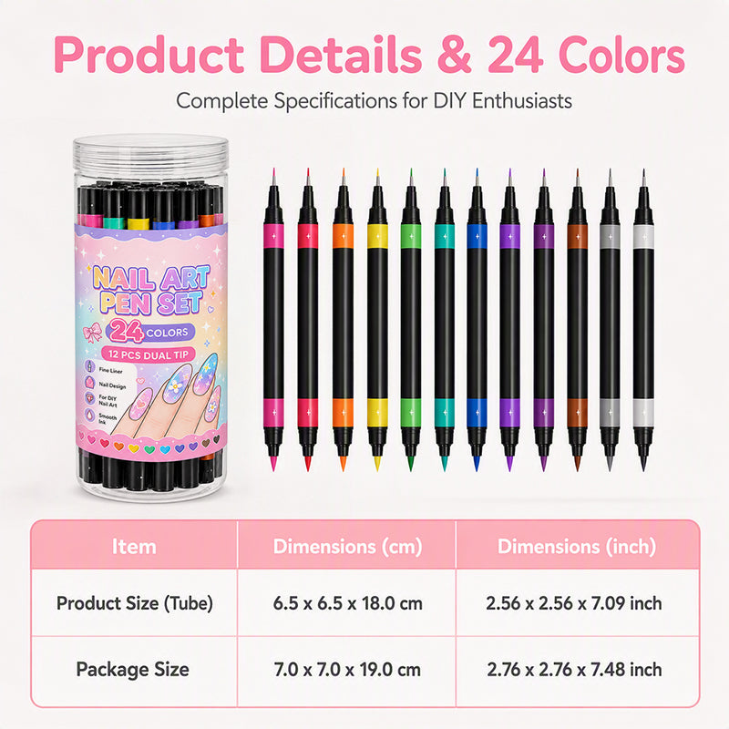 🎁 Novedades 2026 50% DTO💥 Set de 24 Plumones de Doble Punta para Arte de Uñas 🪄🎨
