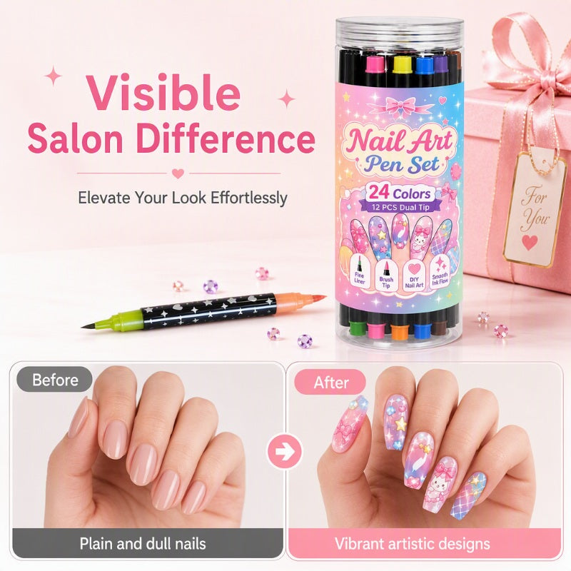 🎁 Novedades 2026 50% DTO💥 Set de 24 Plumones de Doble Punta para Arte de Uñas 🪄🎨