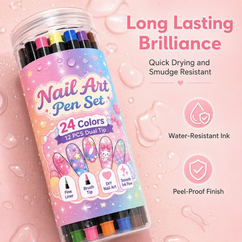 🎁 Novedades 2026 50% DTO💥 Set de 24 Plumones de Doble Punta para Arte de Uñas 🪄🎨