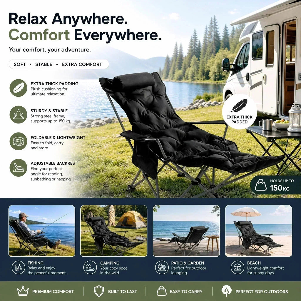 🪑 50% OFF 🔥 Silla Reclinable Plegable – ¡+50K Vendidos! 4 Posiciones, Patas Extensibles y Soporta 300 lbs para Camping y Playa 🏕️✨