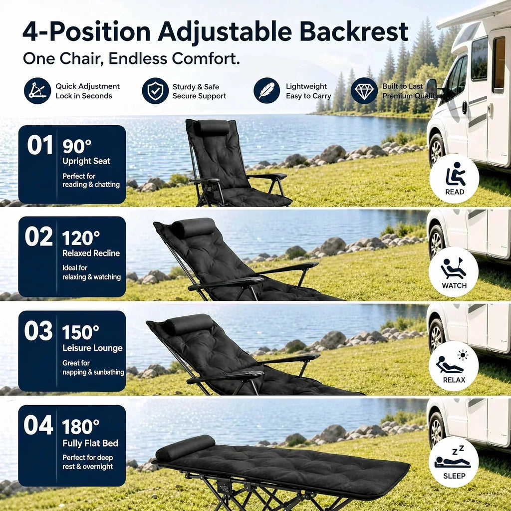 🪑 50% OFF 🔥 Silla Reclinable Plegable – ¡+50K Vendidos! 4 Posiciones, Patas Extensibles y Soporta 300 lbs para Camping y Playa 🏕️✨