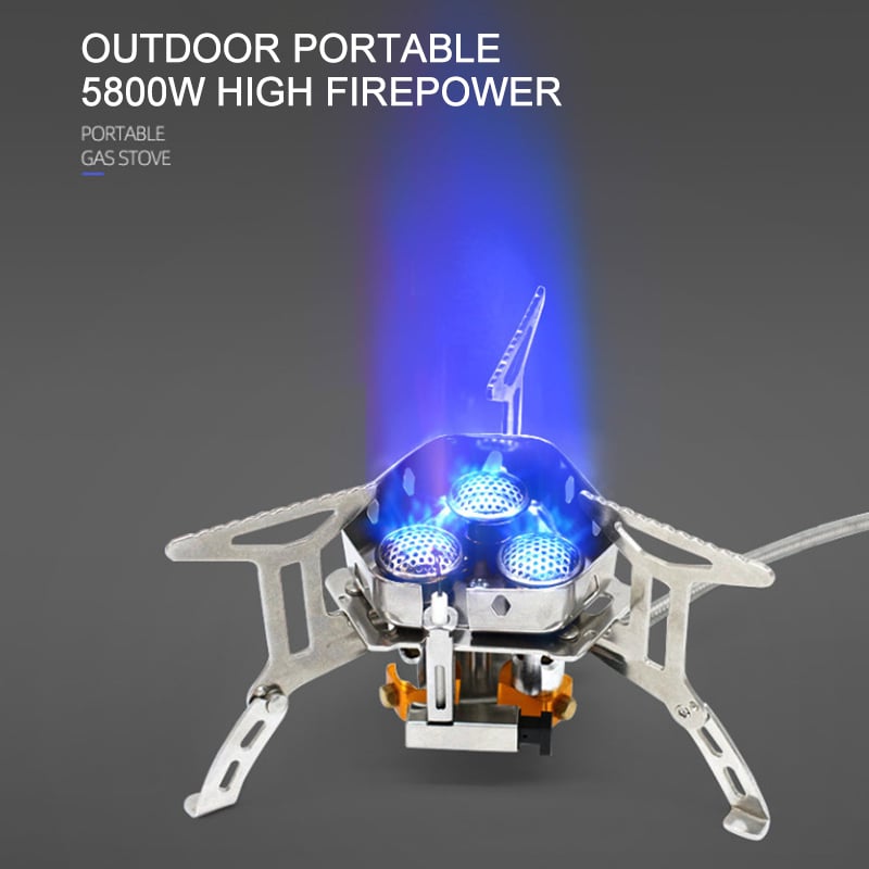 ⛺Quemador de gas para acampada – 5800 W, encendido piezoeléctrico, resistente al viento