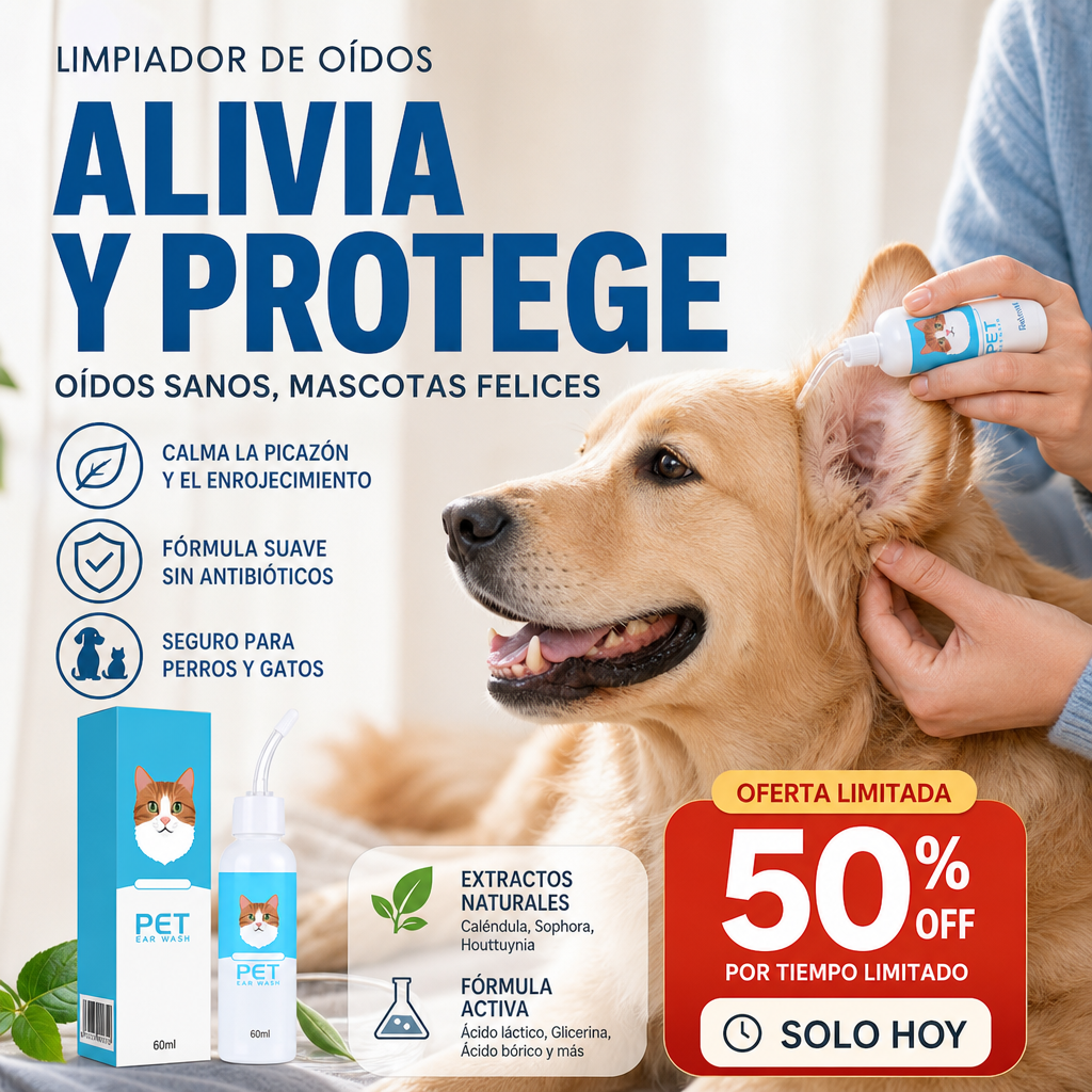 🐶🐱 Limpiador de oídos, alivia la picazón en perros y gatos.